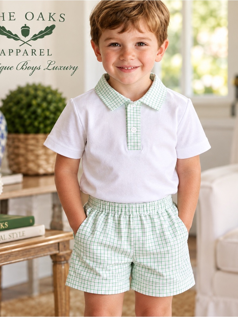 THE OAKS Apparel Boys NWT 12 M Short Set Green Boutique Portrait Classic Cotton
